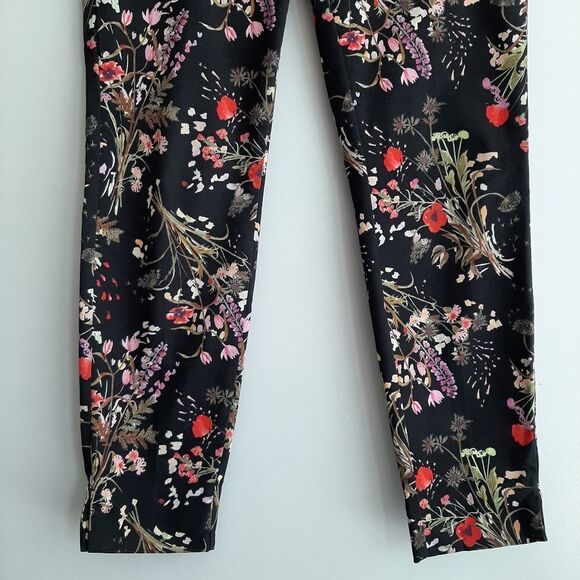 H&M | Cigarette Straight Slim Floral Crop Trousers Black Sz 6 - Picture 4 of 10